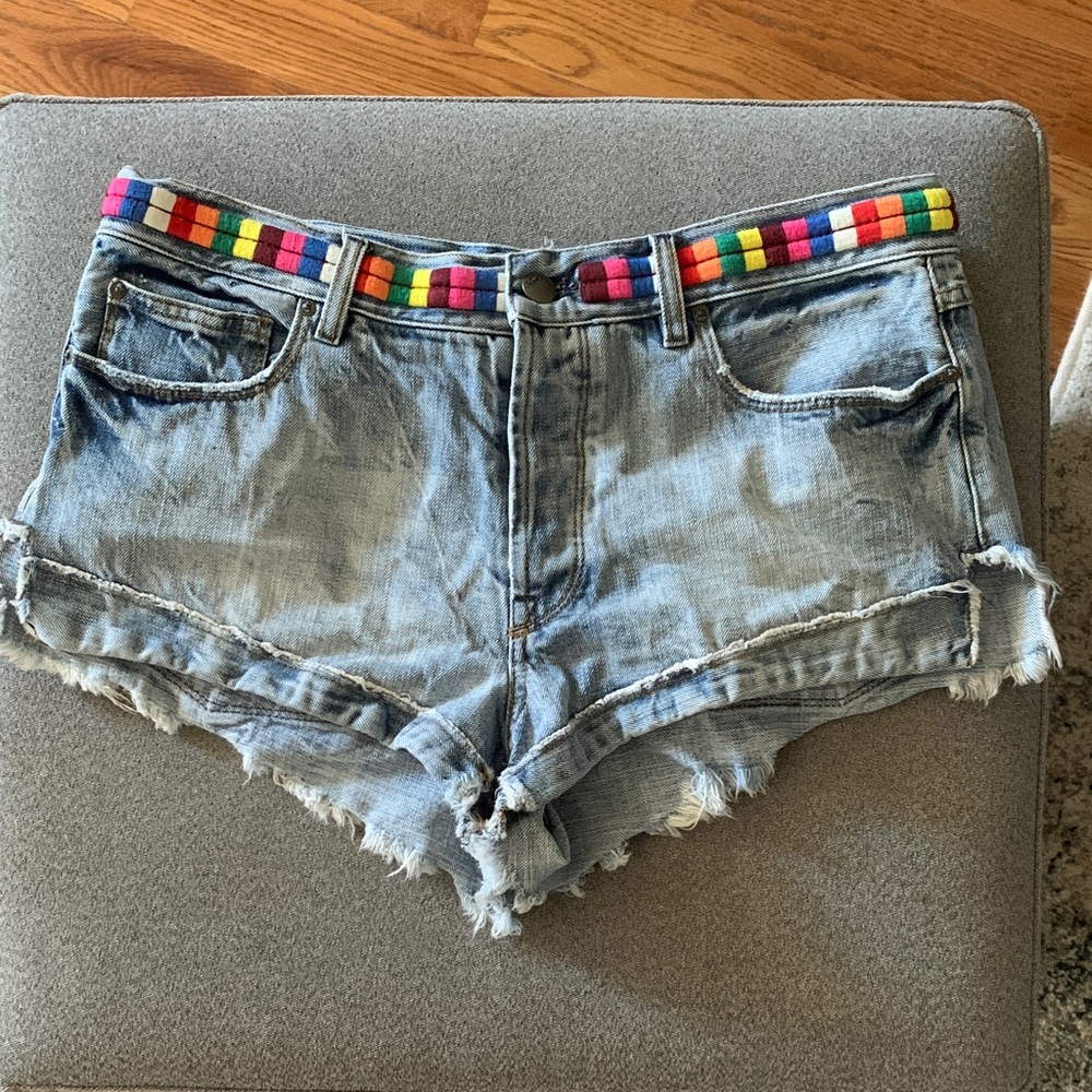 Free People Eliot Embroidered Jean Shorts